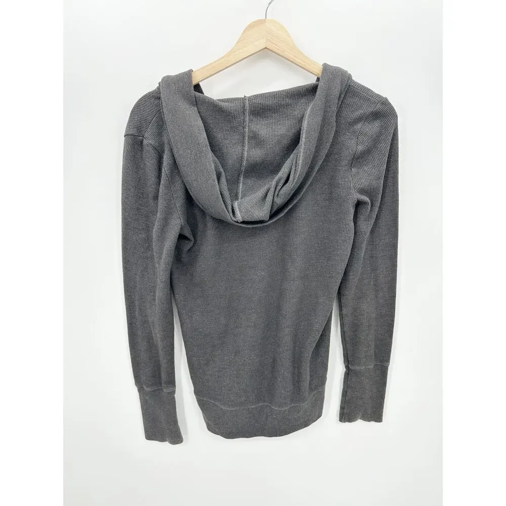 Y2K American Eagle Gray Thermal Pullover Sweater Hooded Shawl Neck Women Large - Picture 2 of 9